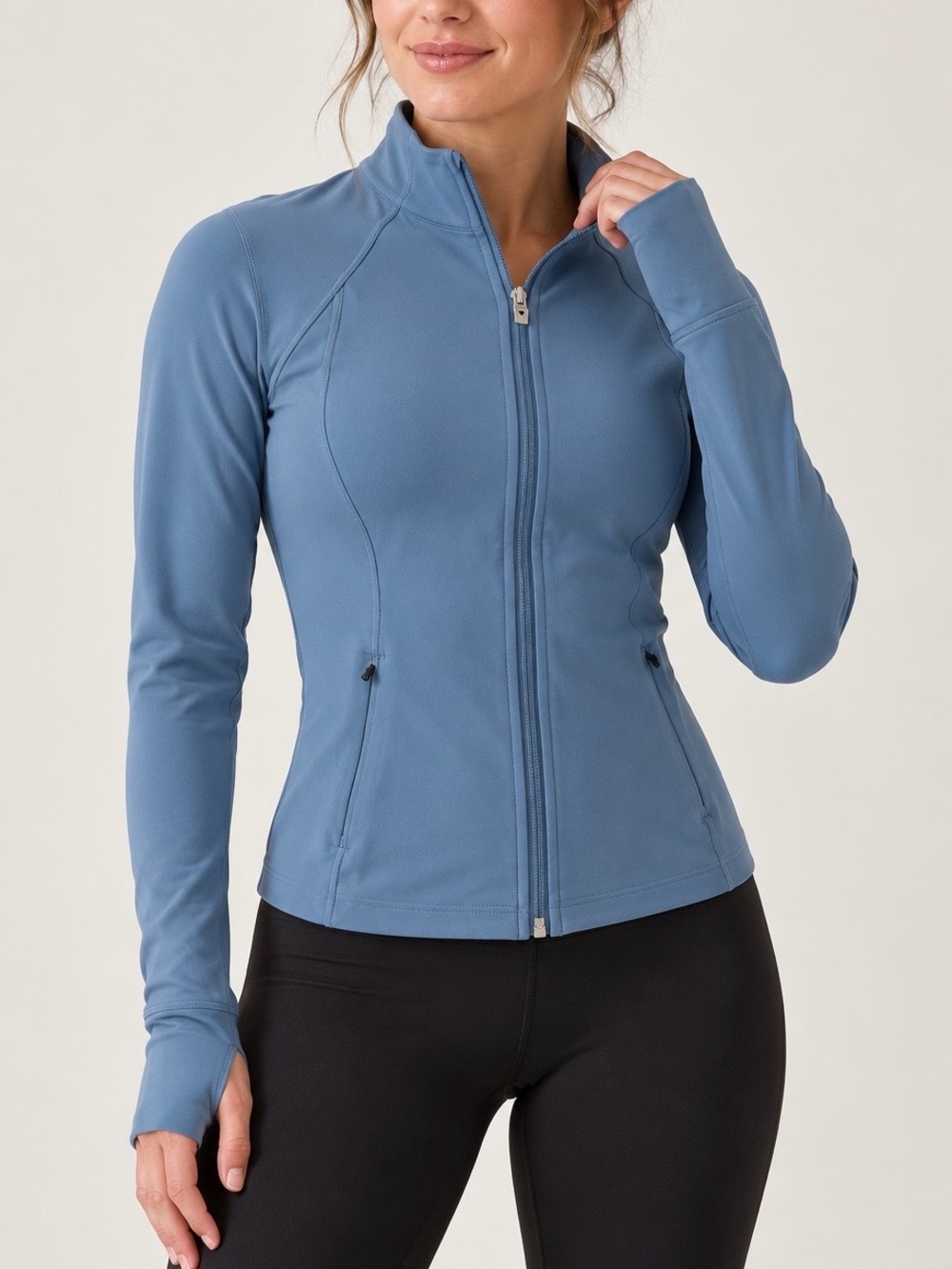 Athleta Salutation Jacket Blue Full Zip XS Thumbholes